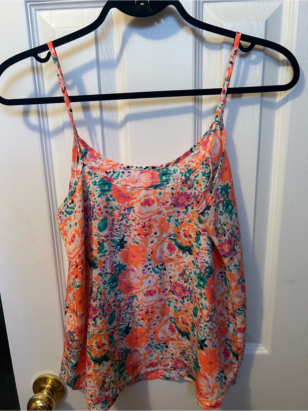 Floral Spaghetti-Strap Cami Tank Top in Coral Multi